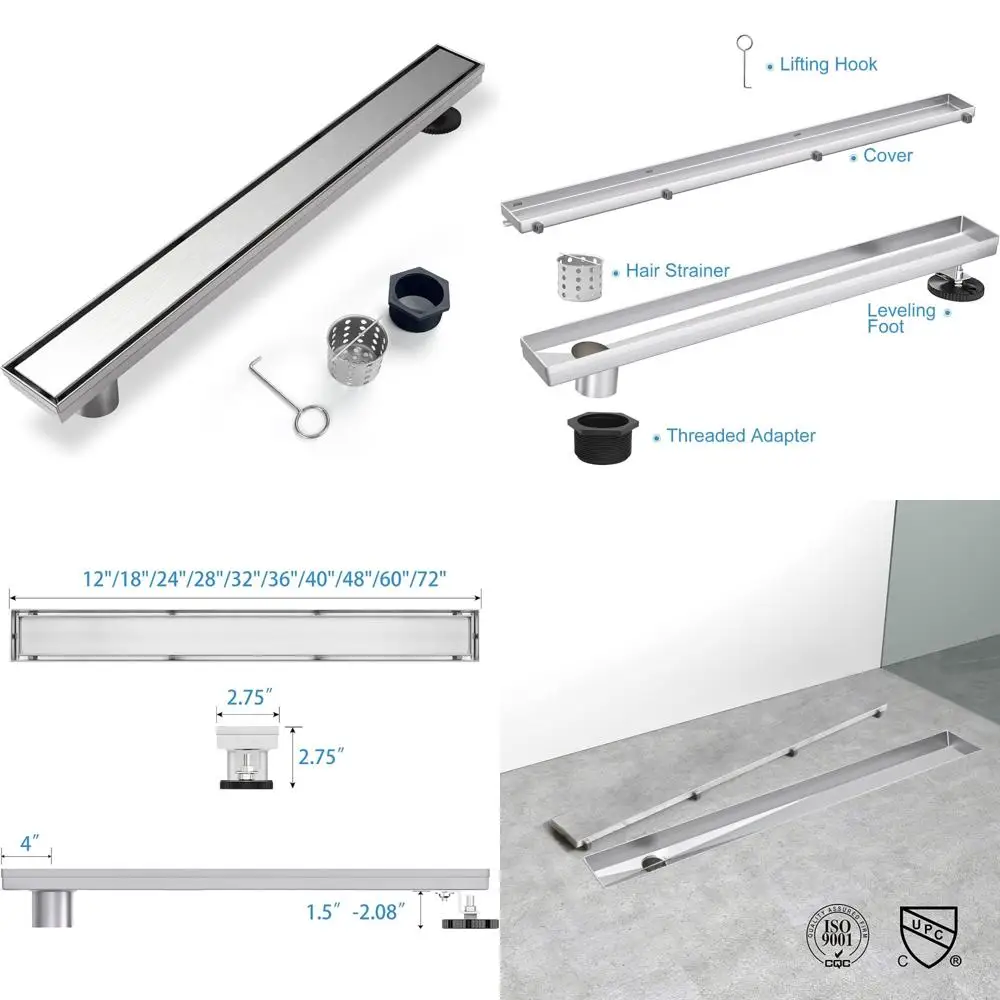 

Stainless Steel Linear Shower Drain 24 with Tile Insert, Dual Function Cover, Side Outlet for Modern Bathrooms