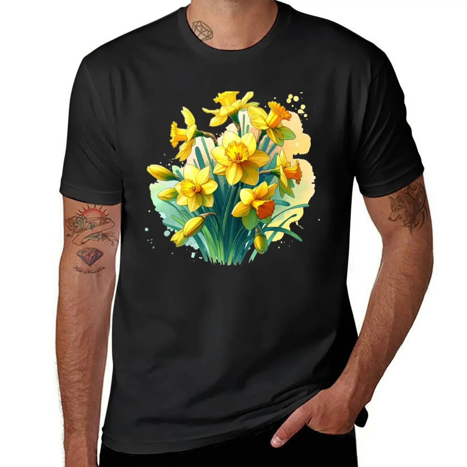 Daffodil Delight Spring Bloom Illustration T-Shirt anime clothes plus sizes sports fans heavyweights t shirts for men graphic