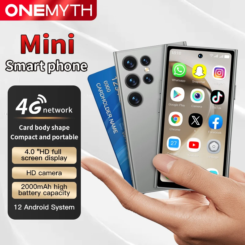 ONEMYTH S26 Pro 4G Mini Smartphone 4.0' 3GB+64GB Dual SIM 2000mAh Face Unlock Small Pocket Phone for Student Elderly Backup Phon