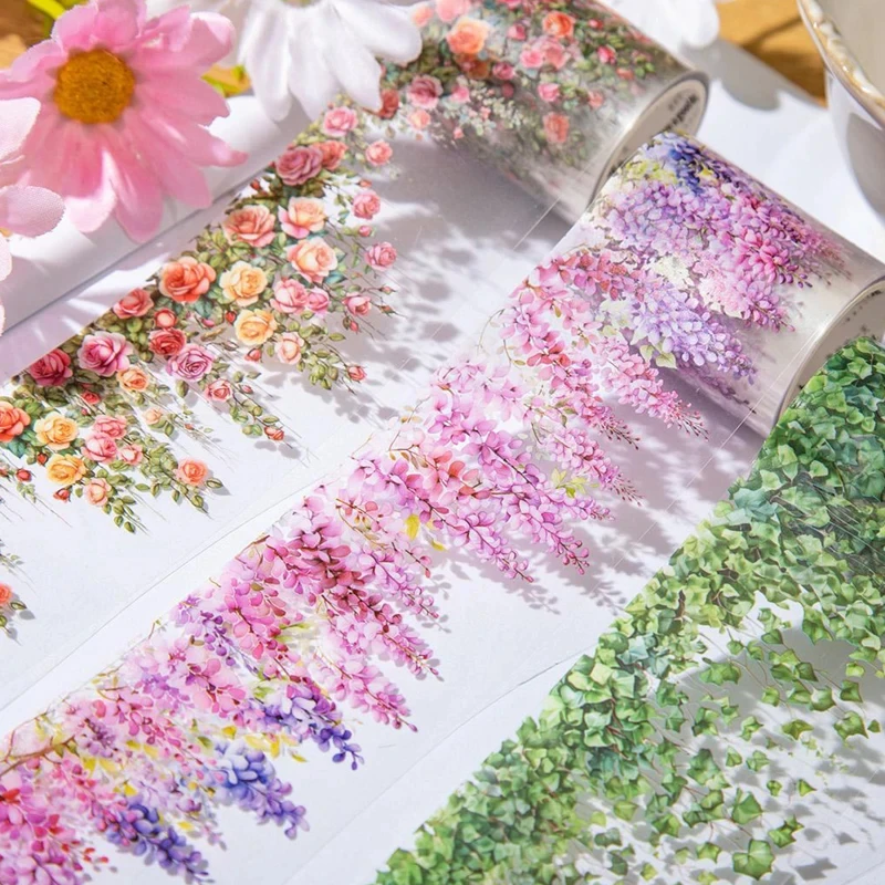 Ruban adhésif décoratif 200CM/Rouleau, motif feuilles et branches de fleurs, vigne de lierre, mousse, pour scrapbooking, cadre photo, journal intime