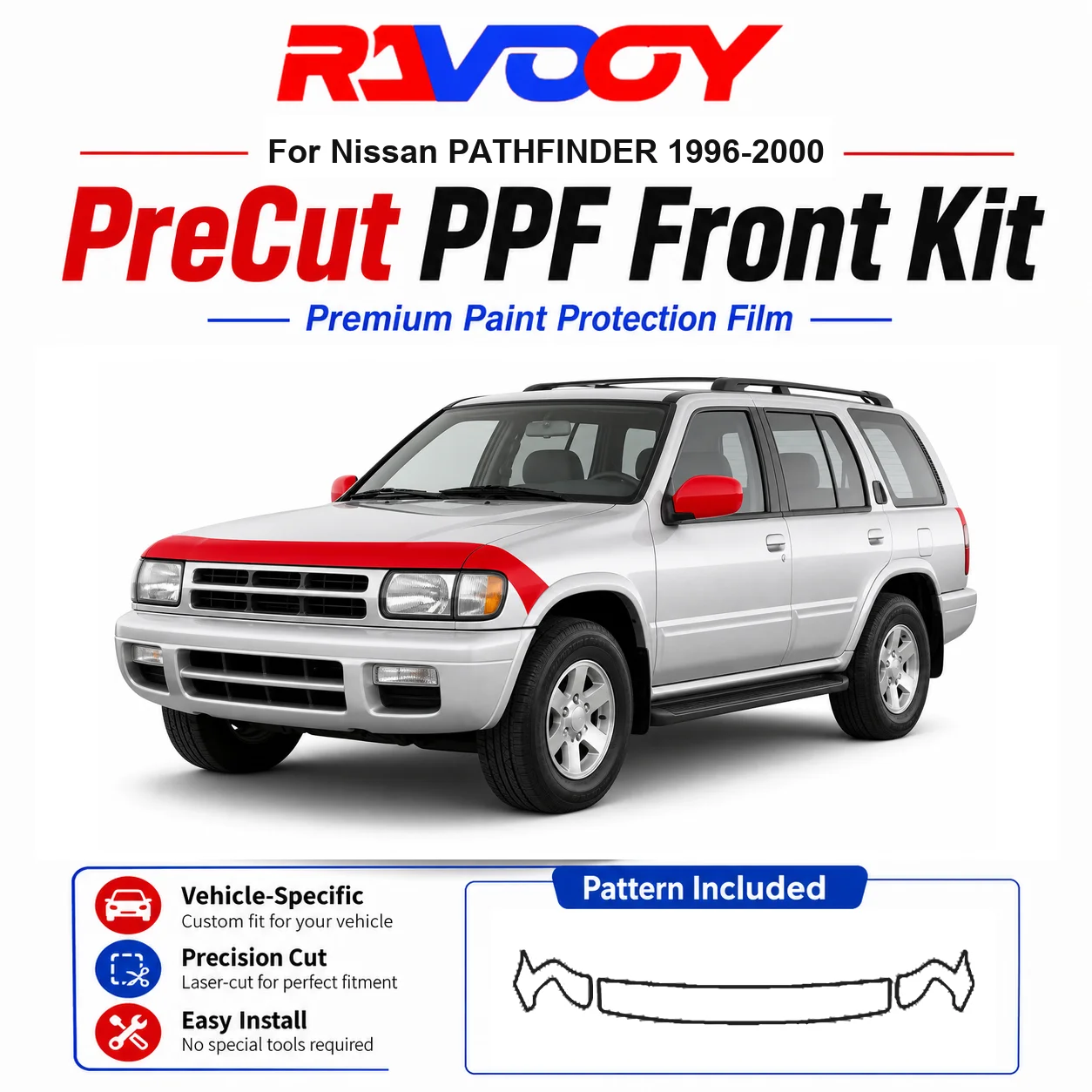 

8.5mil TPU Precut PPF Kit For Nissan PATHFINDER 1996-2000 - Hood, Fenders & Mirror Set - Self-Healing Clear Bra Film