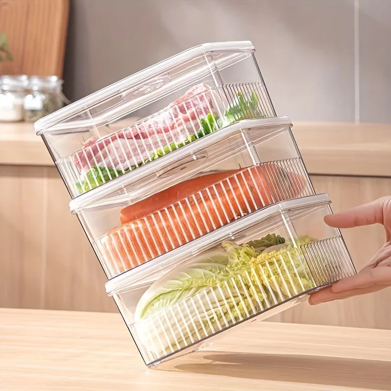 Plastic Refrigerator  Boxes, Transparent Fresh-Keeping Box, Refrigerator Fruit Vegetable Crisper, Dumpling Meat Eggs Ginger Garl