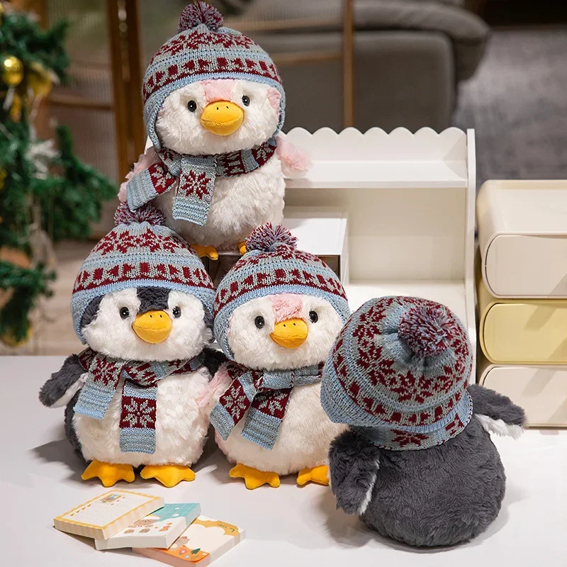 

Мультяшный зимний пингвин-кролик с шапкой, шарф, каваи, обнимаемые мягкие плюшевые игрушки, мягкая подушка, подарки на день рождения