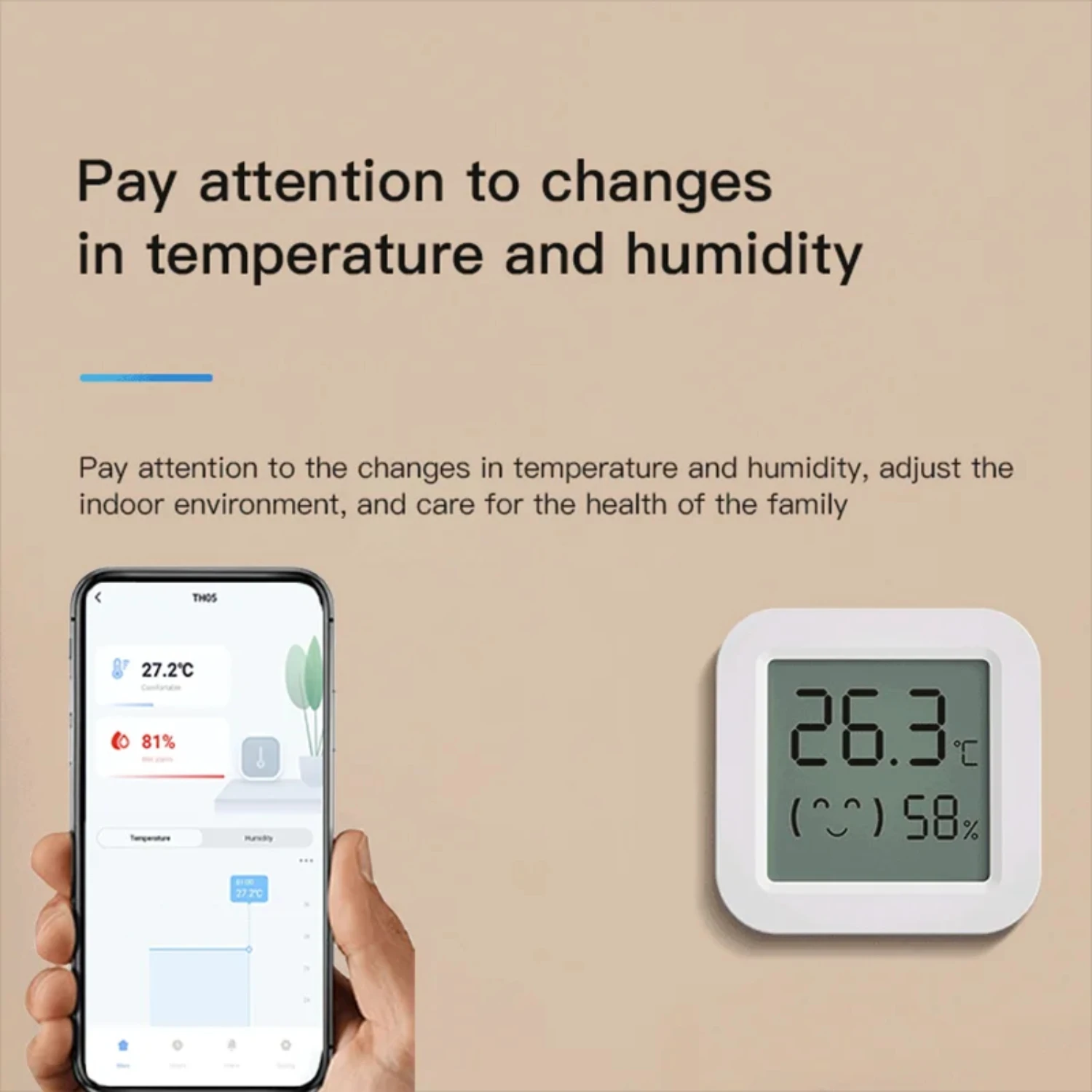 Temperature Humidity Sensor Mini LCD Display Compatible with Bluetooth APP Remote Control Thermometer Hygrometer