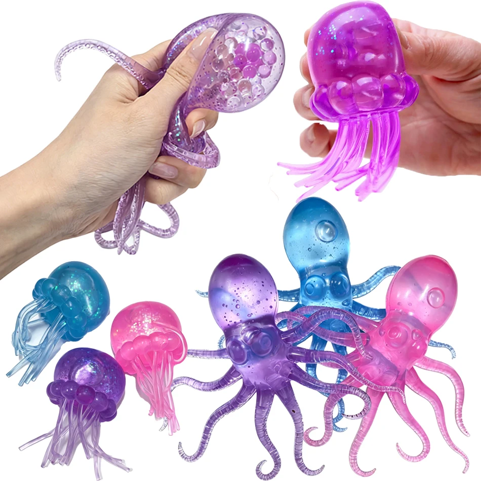 Trending Jellyfish & Cube Squish Toy, Soft Jelly Squeeze Stress Relief Fidget Toy, Sensory for Adults