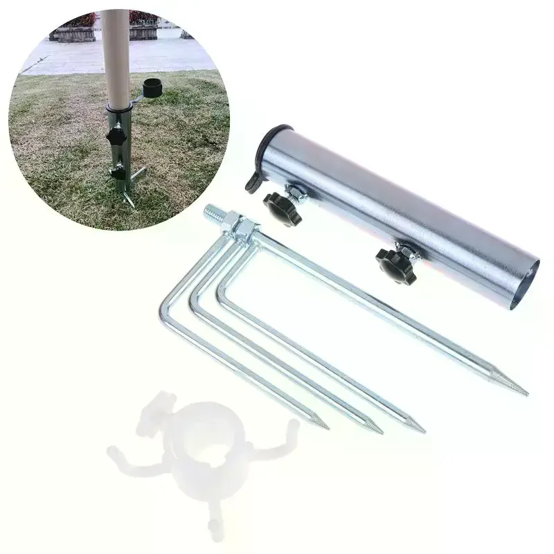 Portable Beach Umbrella Ground Stand With 4 Stable Prongs Adjustable Fixing Knobs For Outdoor Camping Garden Activities