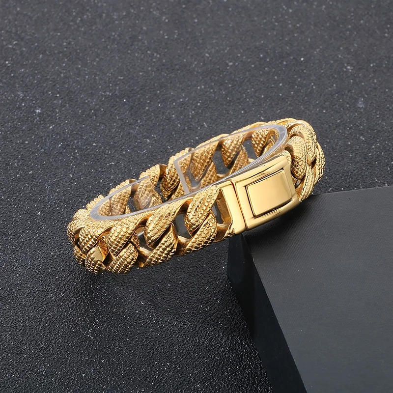 Kalen 19-21cm Long Stainless Steel Men\'s Bracelet Vintage Biker Party Fashion Jewelry Metal Polka Dot Chain Thick Accessories