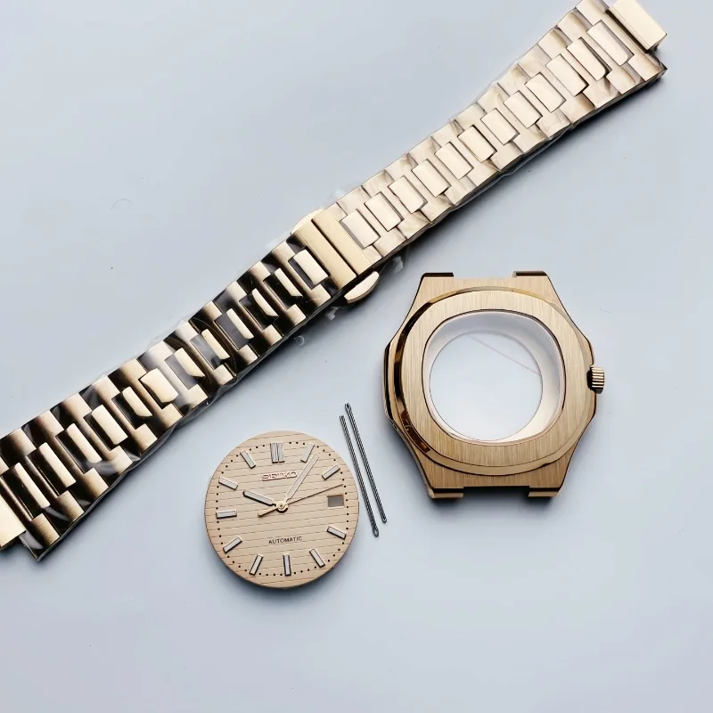 

Modified watch case for NH35 movement 41MM Nautilus rose gold case with literal pin set Sapphire