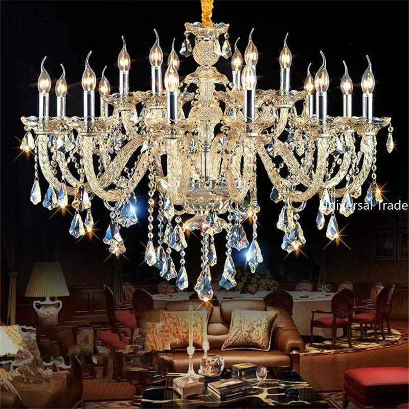 

Crystal Cognac Modern Chandeliers 12/15/18 heads Room Decoration Lighting Family Living Room LED Pendant Lights Hanging Lamps