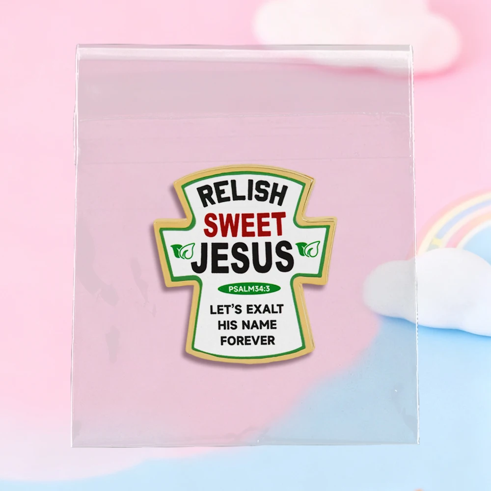 Relish Sweet Jesus Christus Kreuz Emaille-Pin Psalm 34:3 Schrift-Brosche Rucksack- & Jacken-Accessoire Christlicher Schmuck Glaubensgeschenk – Detail 14