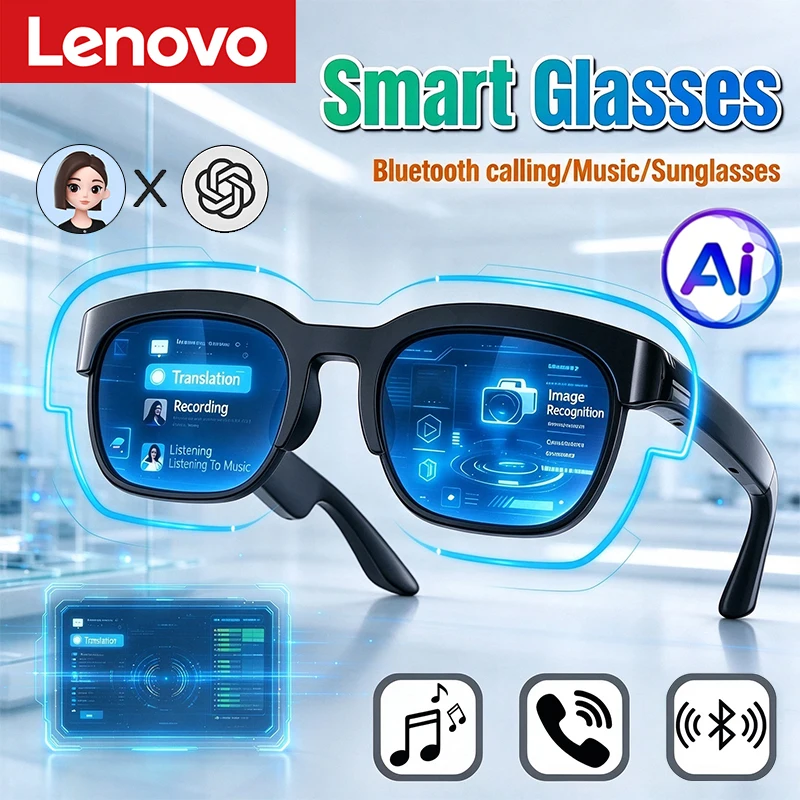 Lenovo 2026 New Smart Glasses AI Translation Bluetooth Conversation Recording Listening To Music Smart Sunglasses for Men Women
