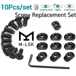 10Pcs M-LOK Screw and Nut Replacement Rails T-Nut Screw Replacement Set for MLOK Handguard Rail Sections Camping Gun Accessories