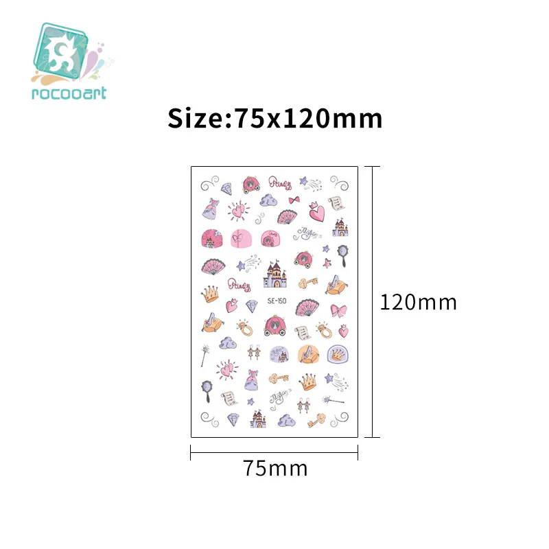 Size:12x7.5cm New Children's Nail Sticker Thin Transparent Self Adhesive Nail Enhancement Decal Cartoon Cute Princess Decal