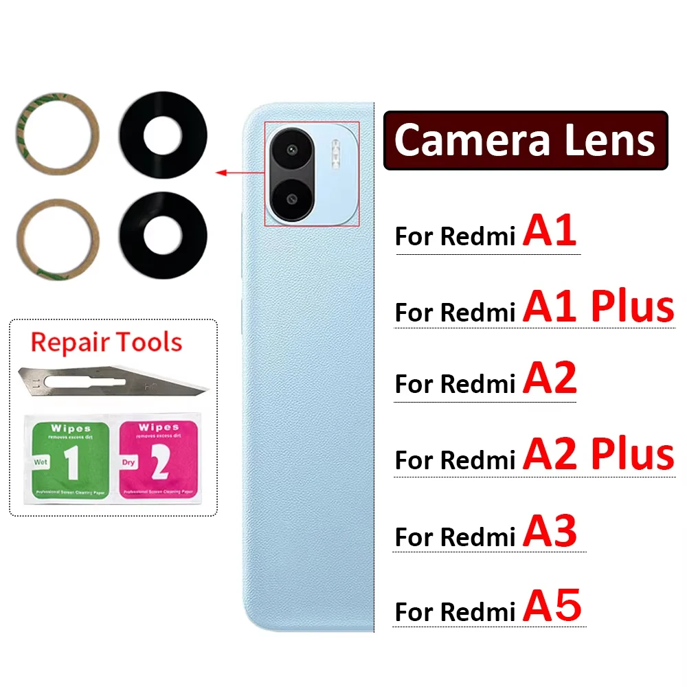 新しい Redmi A1 A2 A3 A5 Plus リアバックカメラガラスレンズ粘着ステッカー付き