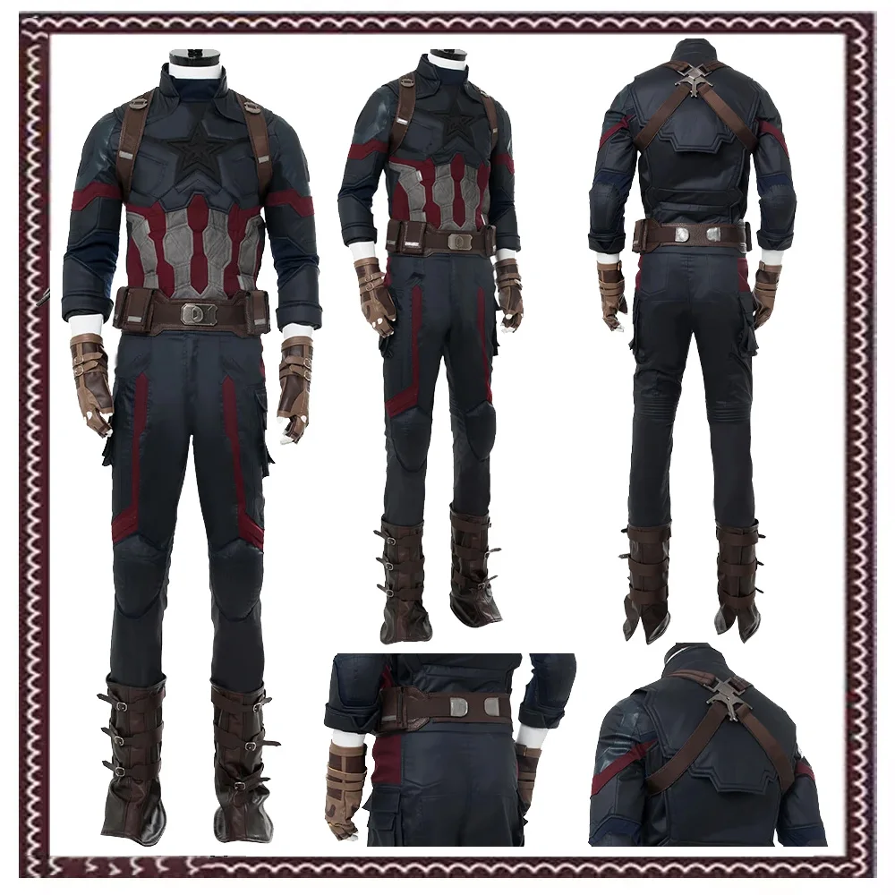 (In Stock) Captain Cosplay Fantasia Costume America Roleplay Coat Pants Vest Men Adult Halloween Carnival Dress Up Party Suit