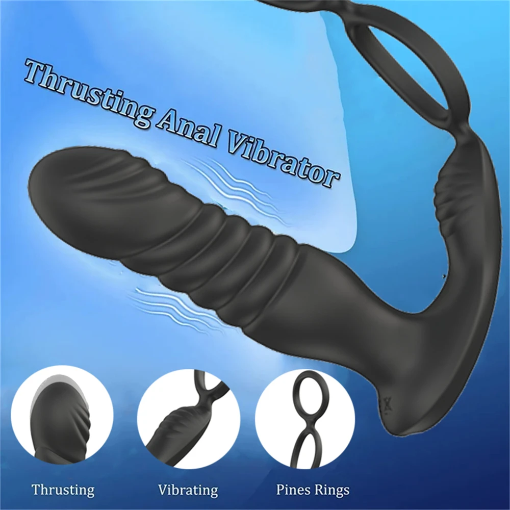 Male Thrusting Prostate Massager Wireless Remote Control Anal Dildo Vibrating Butt Plug Telescopic Cock Ring Sex Toys for Men