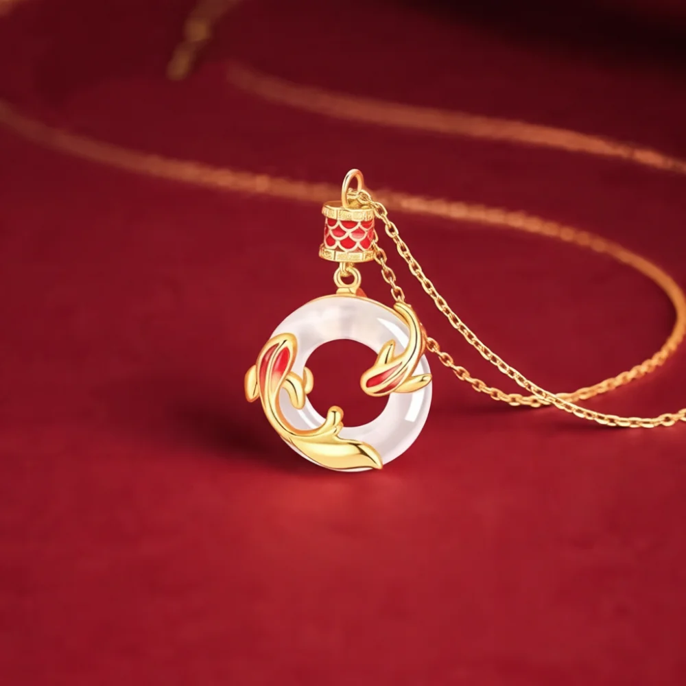 Lucky Koi Carp Pendant Necklace Peace Buckle Jewelry Luxury Aesthetic Design Fashion Gift Sweet Style Clavicle Chain Accessory