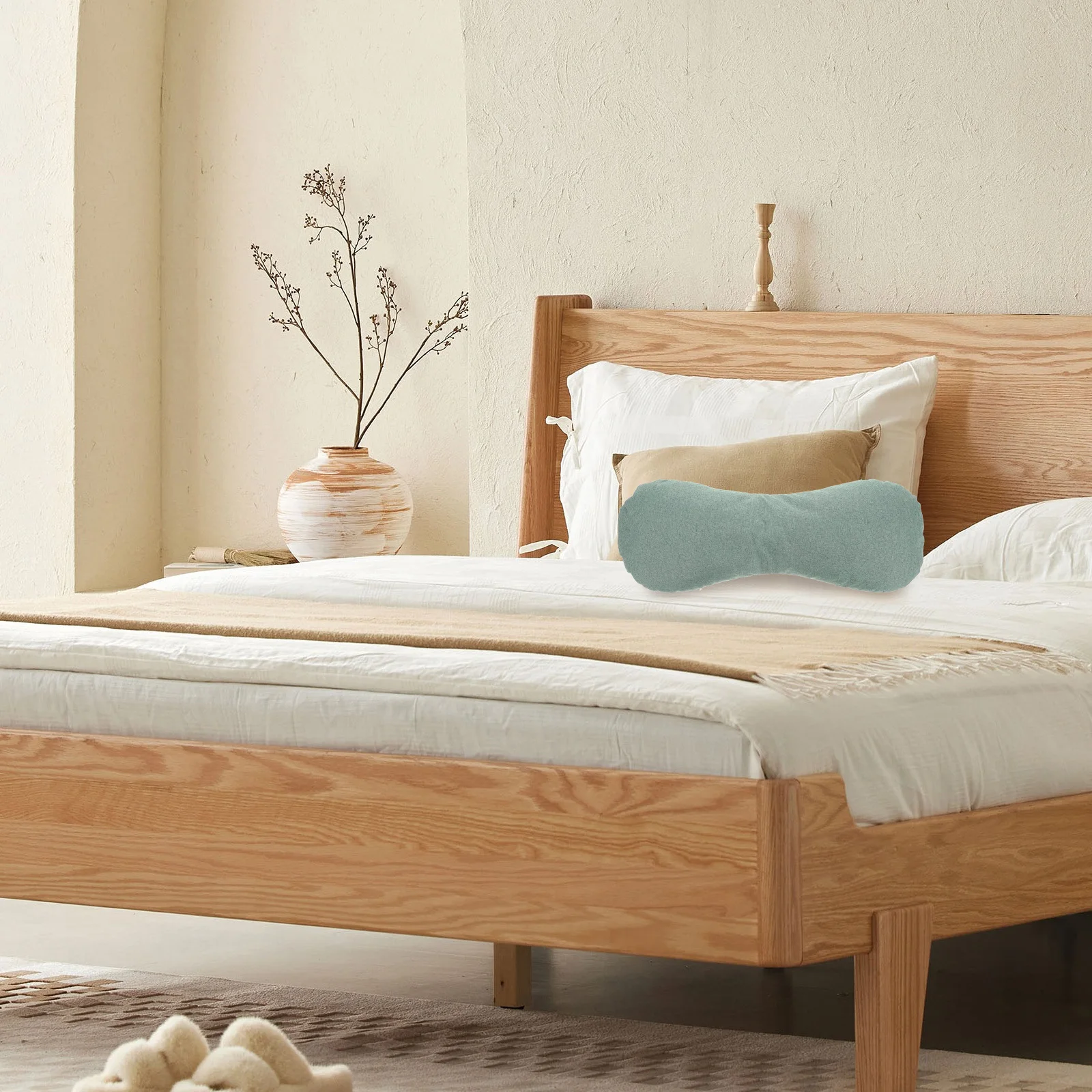 

Wormwood Pillow Neck Support Roll Linen Fabric Summer Cervical Relief Ergonomic Design for Sleeping and Lumbar Use