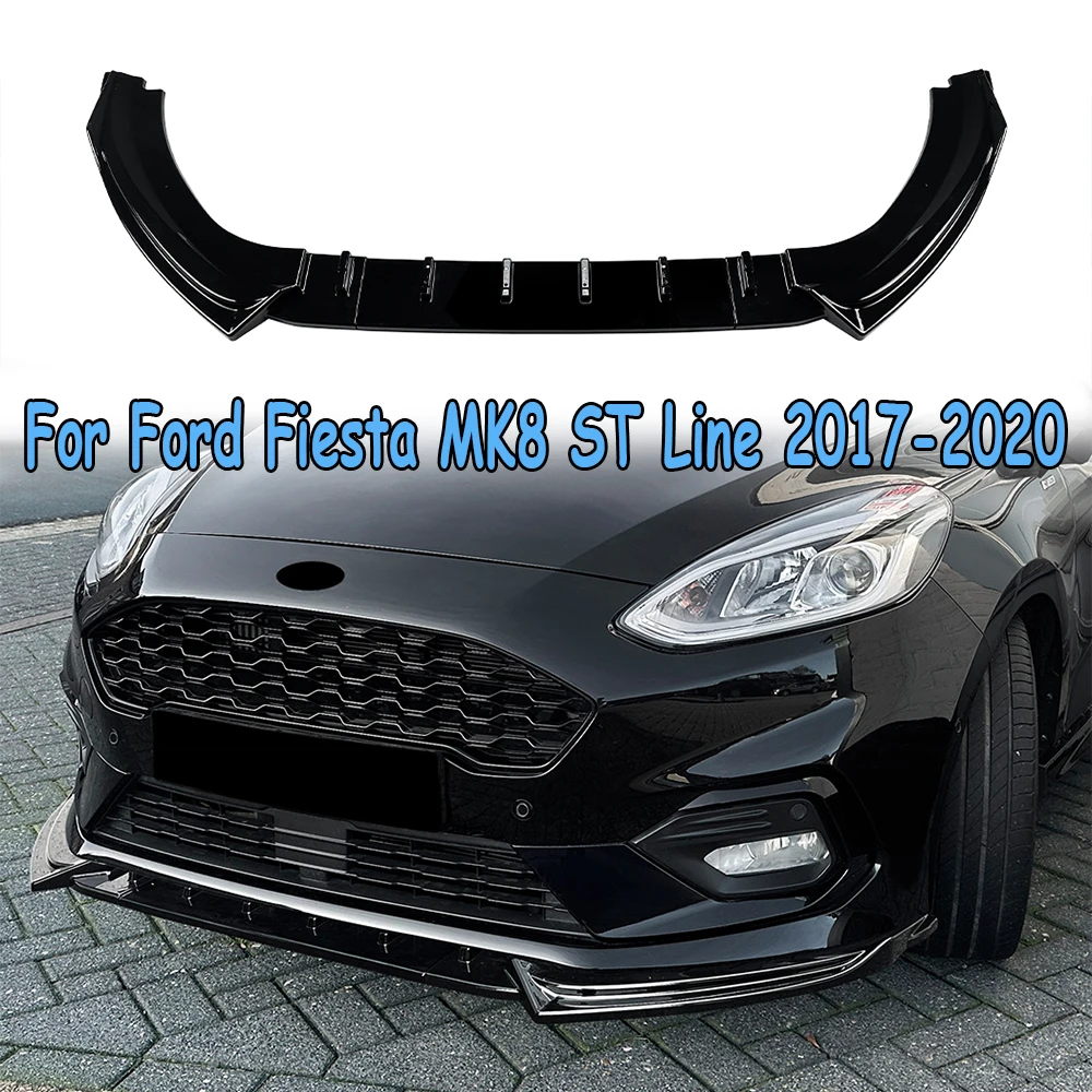 Atualização para ford fiesta mk8 st-line spoiler de para-choque dianteiro 2017-2020 preto brilhante abs divisor de lábio kit fácil instalação spoiler de carro