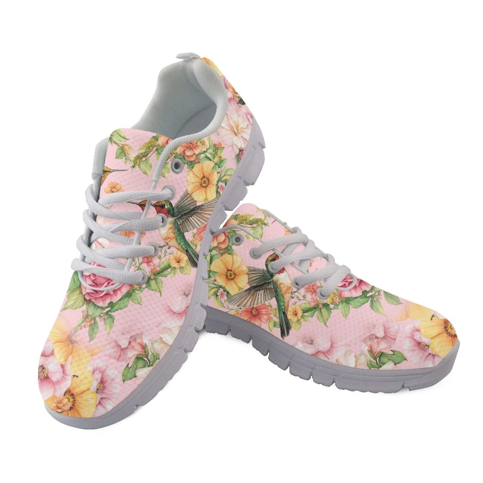 Coloranimal Hummingbird Floral Print Athletic Trainers, Mesh and EVA Sole Breathable Casual Shoes for Running and Gym