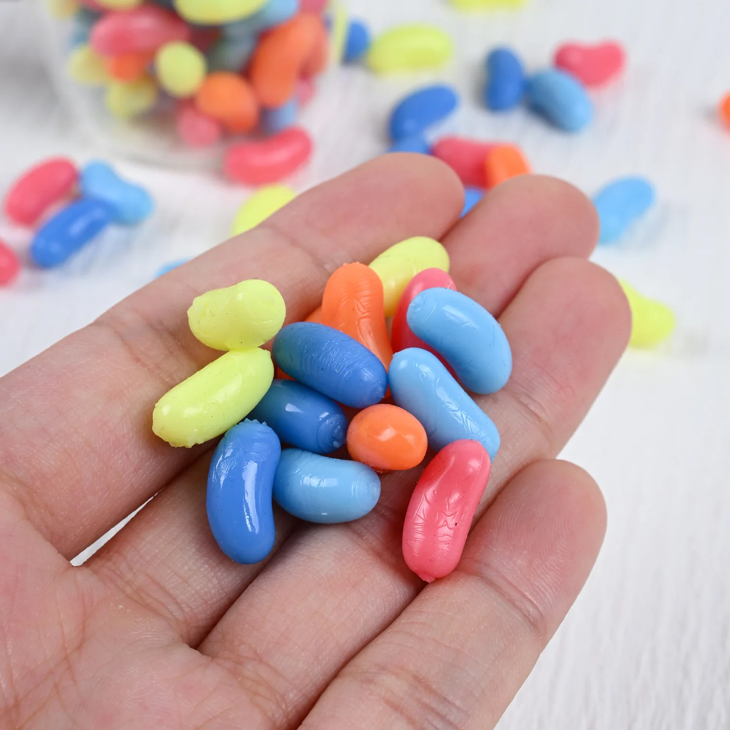 30pcs Mini Candy Rainbow Gummy Candy Chocolate Beans TPR 1.4cm Realistic Miniature Food Candy Accessories DIY Home Decor