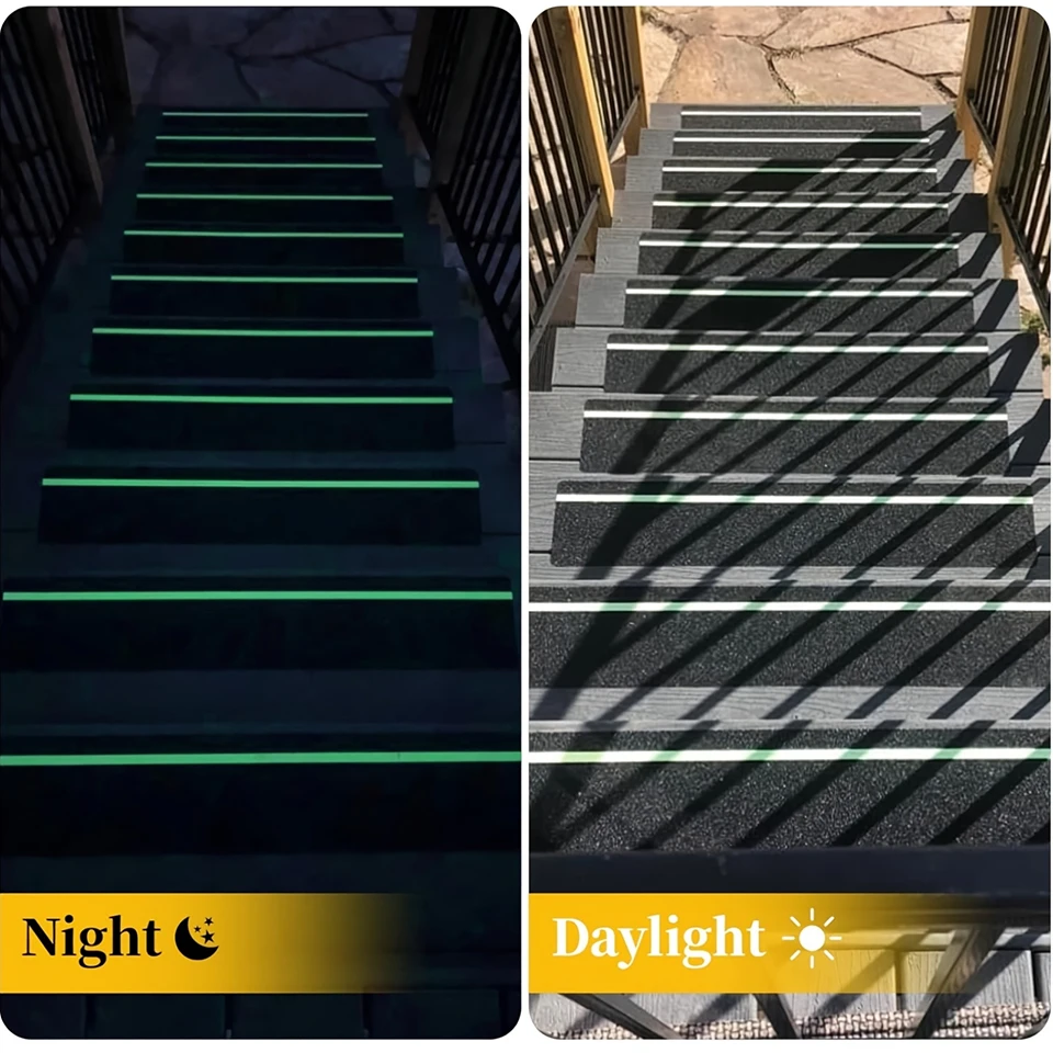 10Pcs Non Slip Stair Treads Outdoor Waterproof Grip Tape Glow in the Dark Safety Adhesive Traction Mats for Steps Pets Elderly