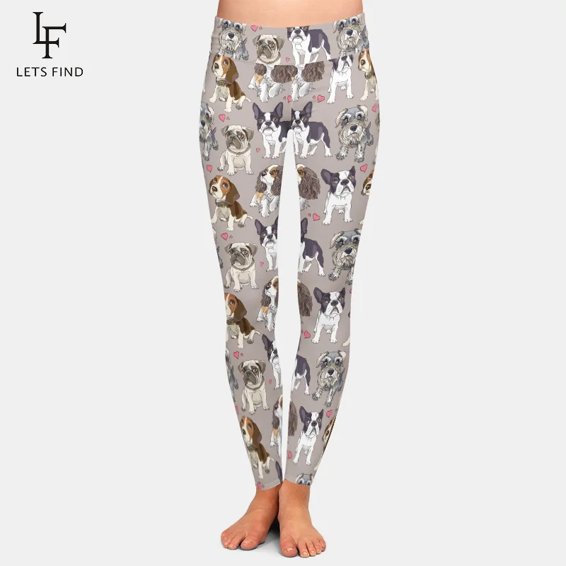 New Fashion Animal Cute Dog Gray Women High Waist Legging High Quality Milk Silk Printed  Leggings