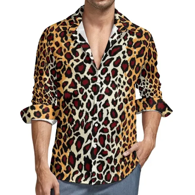 Men's Leopard Print Casual Shirt Animal Skin Print Shirt Pop Harajuku Long Sleeve Shirt Women Autumn Loose Tops