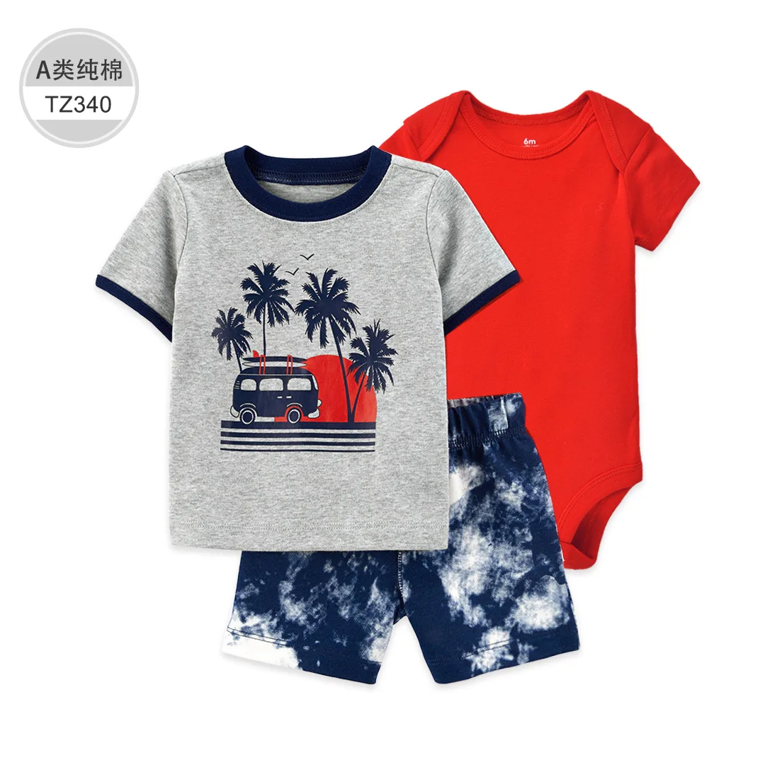 Baby Clothes 6-24M Boys Girls Cute Bebe Children Clothing Baby Short Sleeve Shorts Cover Clothes 3-piece Suit Summer Set