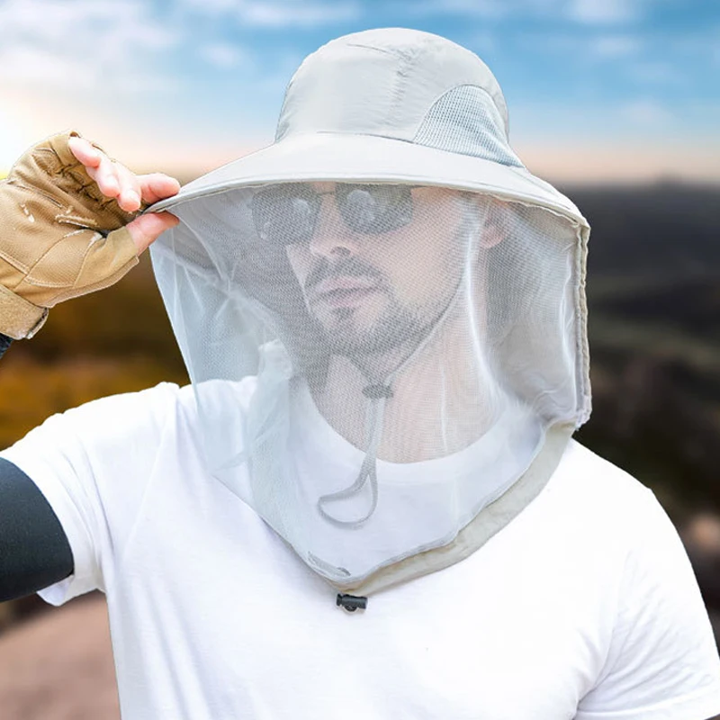 Unisex Summer Insect Proof Cap for Women Men Face Neck Protection Bucket Hat Outdoor Jungle Farm Fishing Sun Hat Breathable Veil