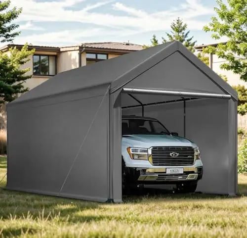 Carport, 10x20ft Heavy Duty Car Port, Portable Garage with Removable Sidewalls & Doors, Car Canopy with All-Season Tarp