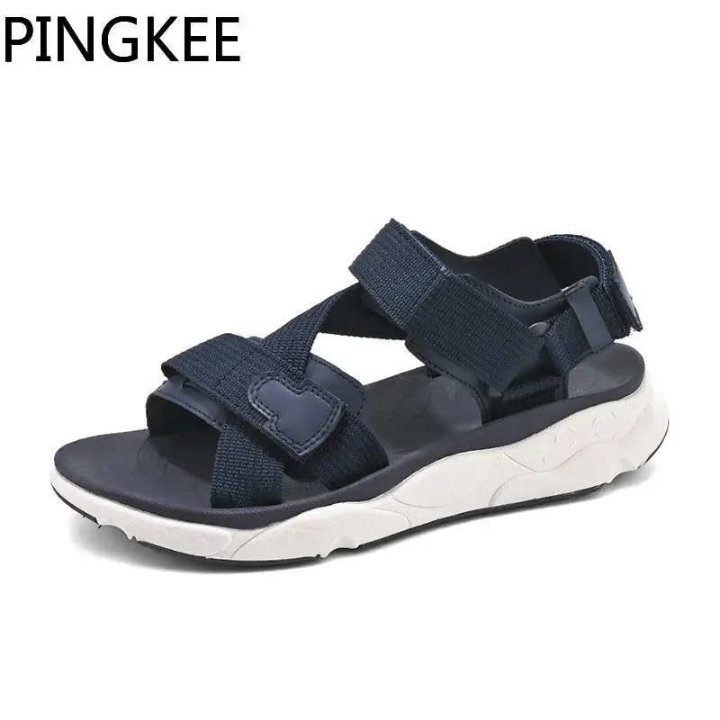 PINGKEE Hook Loop tessuto superiore regolabile Casual rotondo Open Toe sandali da spiaggia Slip on sandalo maschile in pelle scarpe da uomo estive