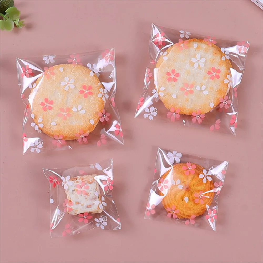 100Pcs Transparent Sakura Candy Cookies Self-Adhesive Plastic Bag For  Jewelry Party Gift Packaging Supplies Material Wholesale