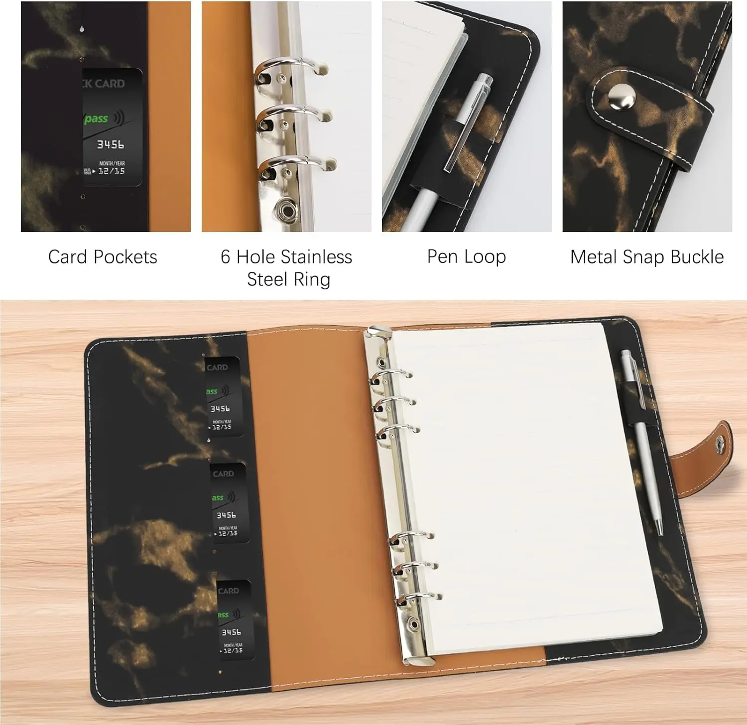 New A5 Binder Refillable Planner Notebook 6 Ring Soft PU Leather Binder Journal with Pockets, Dividers and  Line Refill Paper