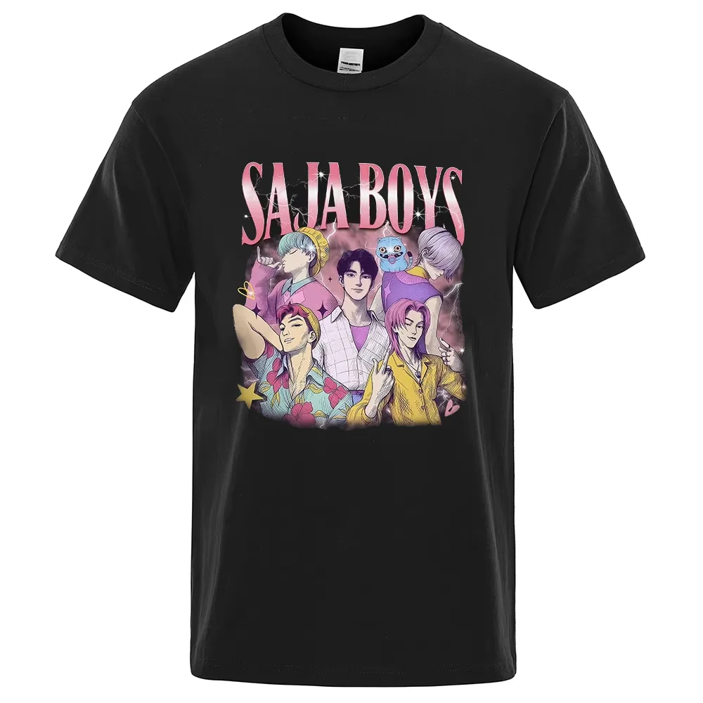 Kpop شيطان الصيادين ساجا بنين فيلم 2025 الصيف الجرافيك 100% القطن الخالص تي شيرت مطبوع الرجال النساء خمر ملابس الشارع كبيرة الحجم #1