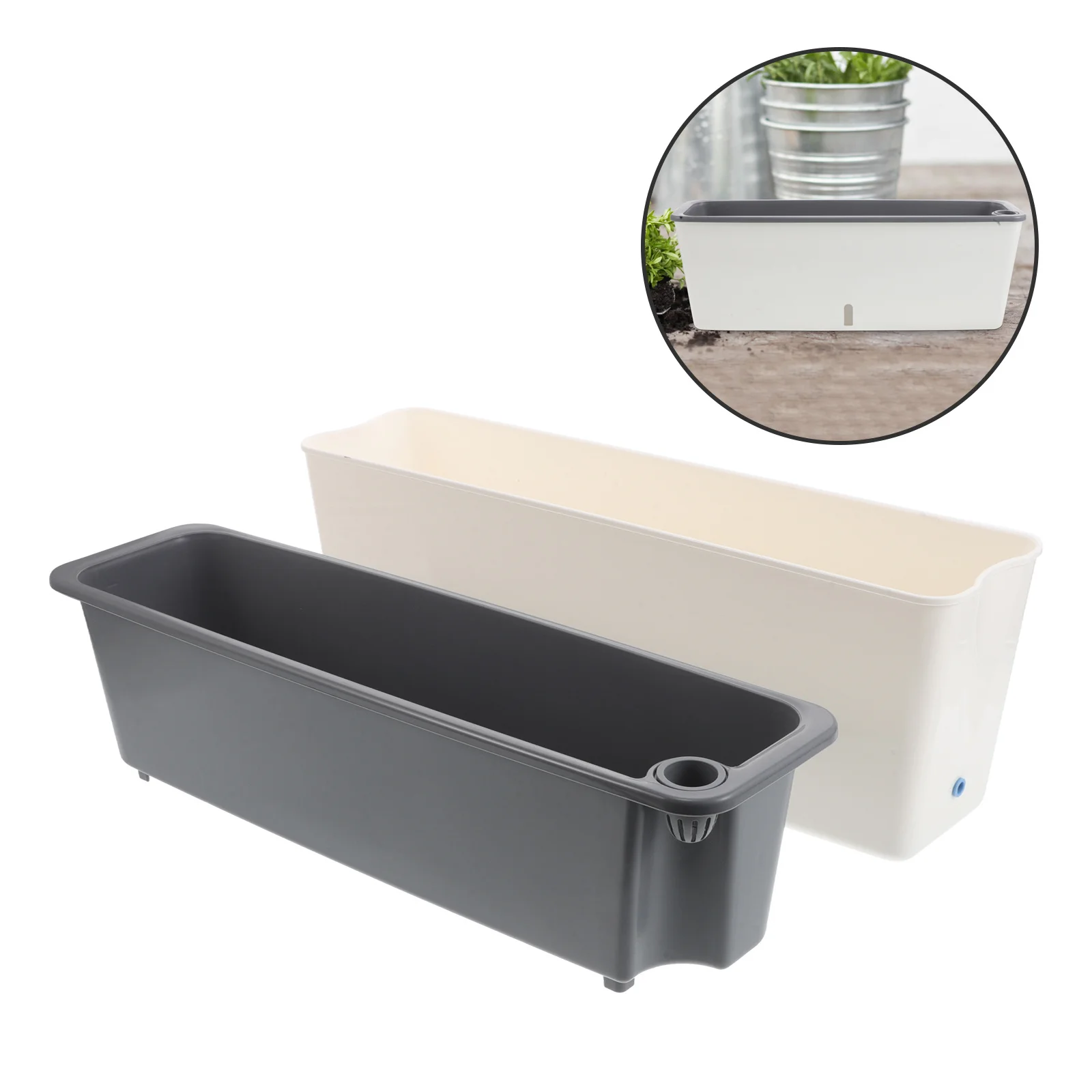 

Plastic Rectangular Planter Box for Vegetables Herbs Flowers with Built-in Water Storage Indoor Outdoor Garden Use