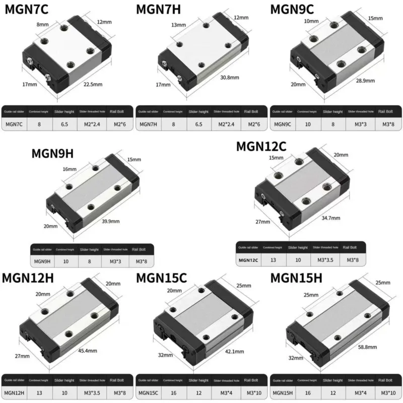 1PCS MGN7C MGN7H MGN9C Carriage Block For MGN7 MGN9 MGN12 MGN15 Miniature Linear Rail Guide CNC PartsMGN9H MGN12C MGN12H MGN15H