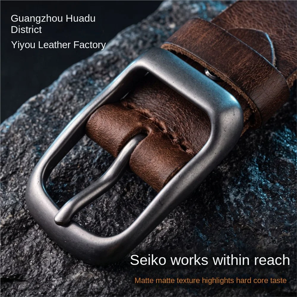 Men Retro Versatile Jeans Belt Top Layer Cowhide Needle Buckle Genuine Business Light Luxury Top-graLeather Vintage