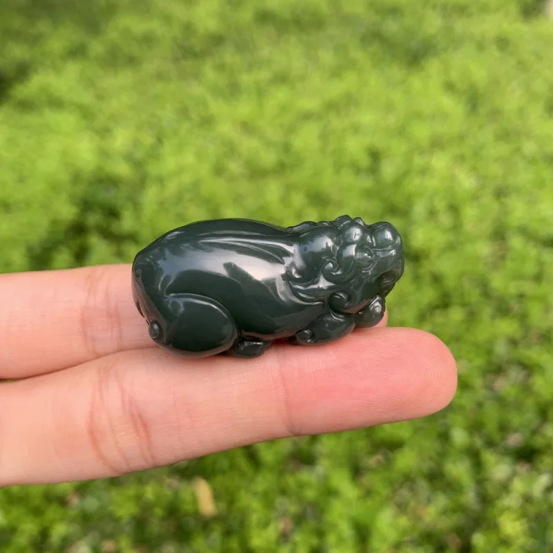 Hotan Jasper Fortune-Bringing Amulet Pendant Natural Jade Porcelain Blue Unstructured Pixiu