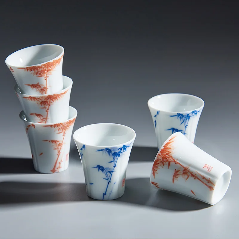 Orchid Bamboo Tea Cup Household Kung Fu Set Hand-Painted Single Small Size Lovely White Glaze Ceramic