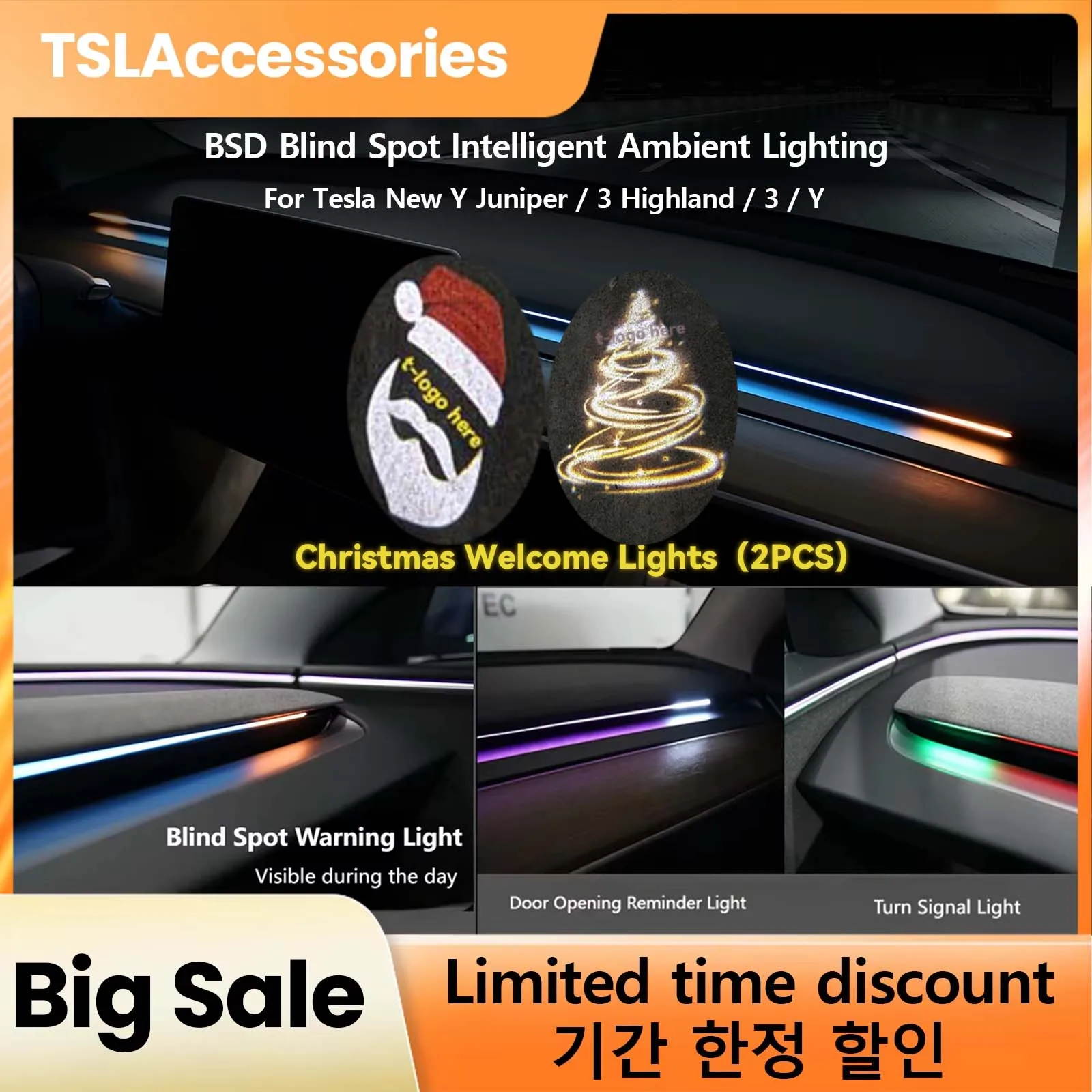 

TSLAccessories Intelligent Air Vent Ambient Light Blind Spot Monitoring BSD System for Tesla 3 Y New Y Juniper Model 3 Highland