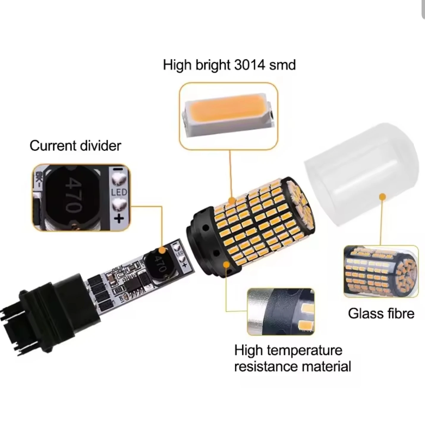 2x T25 3157 LED Bulbs High Power 144 SMD Turn Signal Brake Tail Light, Amber