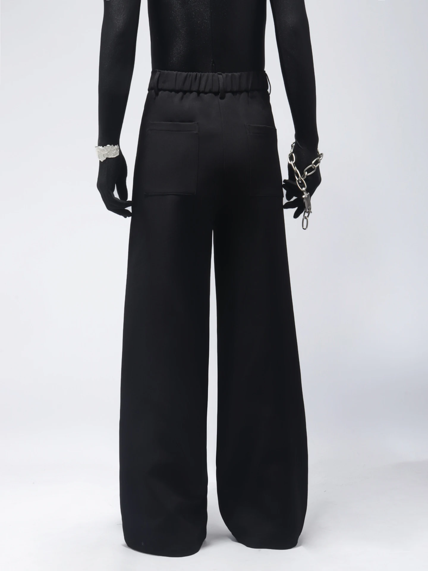 Fashion Trend Korean Version Heavy Craft Black Casual High-End Feel Loose Tie Design Youth Popular Wide-Leg Pants for Men