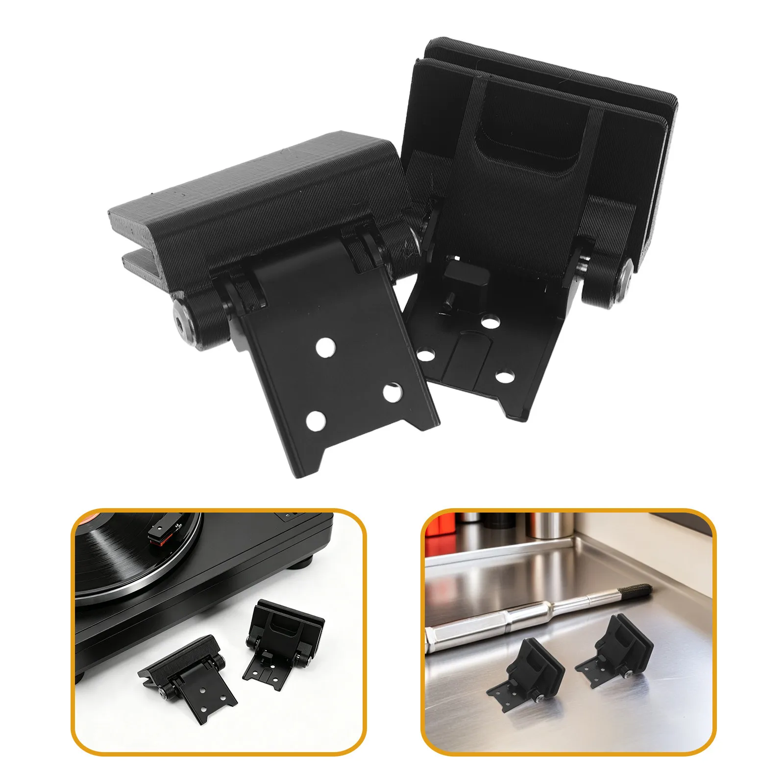 2Pcs Universal Turntable Cover Hinges Black Plastic Dust Cover Replacement Parts Smooth Movement Anti-Slip Stabilizing Vinyl