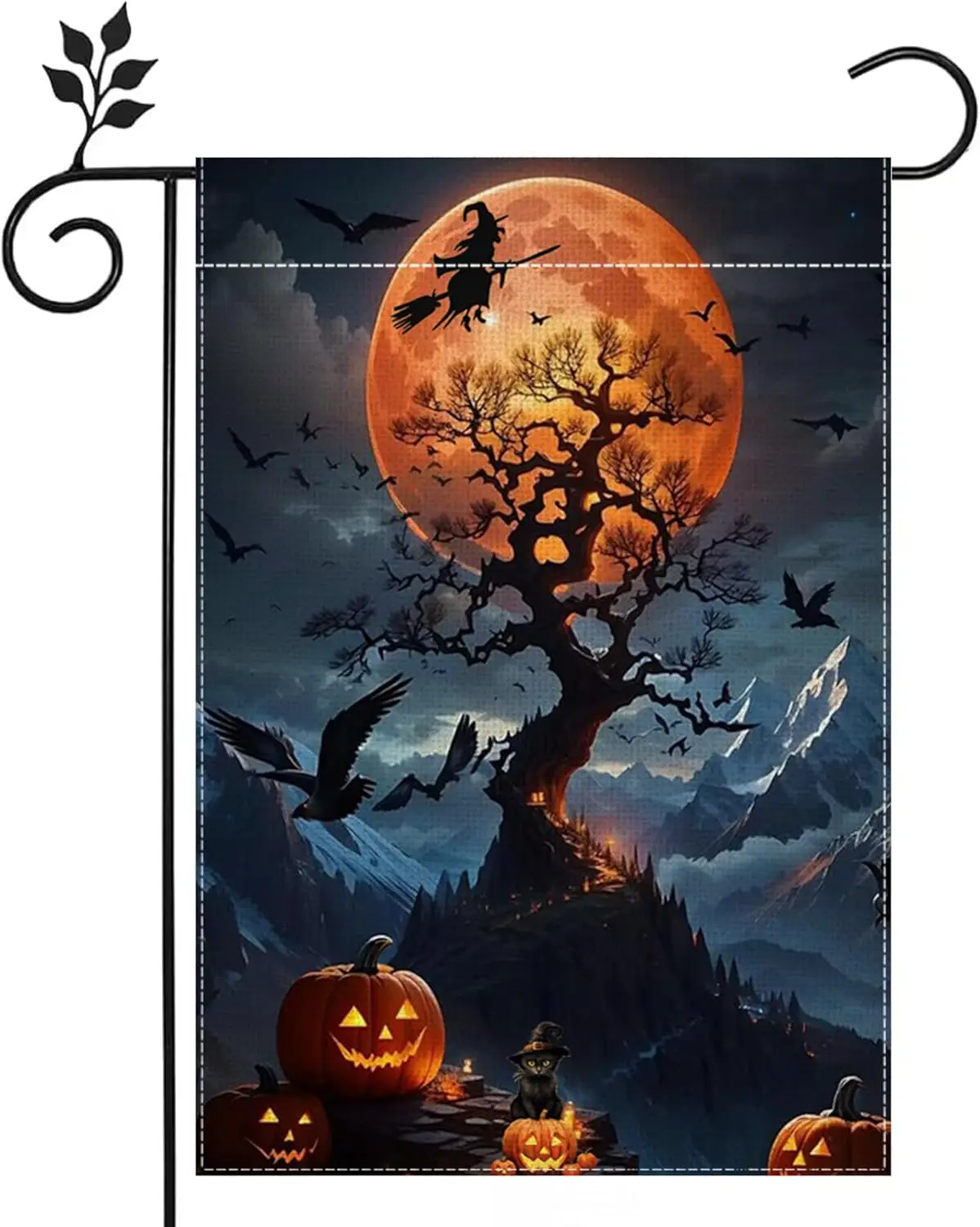 علم حديقة الهالوين بو 12 × 18 بوصة خدعة الخيش على الوجهين أو علاج القط الأسود اليقطين الساحرة ترحيب المنزل في الهواء الطلق ساحة FFI