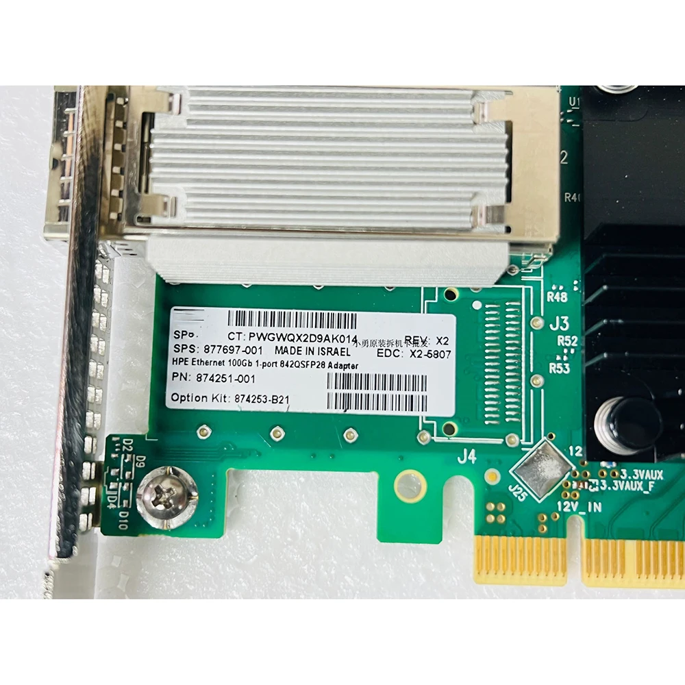 874253-B21 For HPE Ethernet 100Gb 842QSFP28 Net-work adapter 877697-001 CX455A