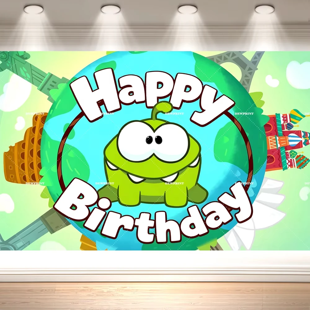 Green Candy Monster Birthday Party Backdrop Background Ropes Stars Bubble Spider Cartoon Kids Gamers Balloon Cake Photo Booth