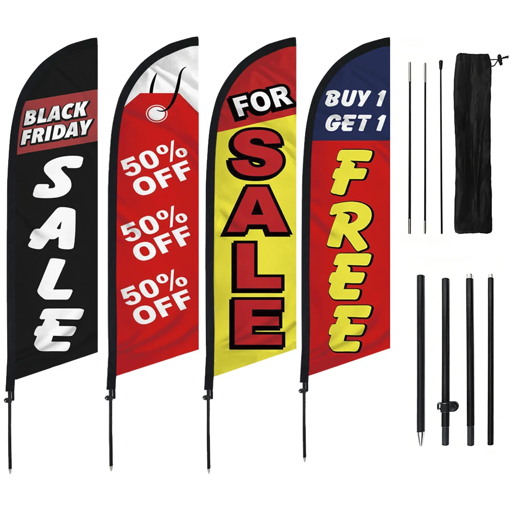 8FT For Sale Feather Flag with Fiberglass Pole Swooper Advertising Banner,  Promotional Sign for Retail Store, Supermarket
