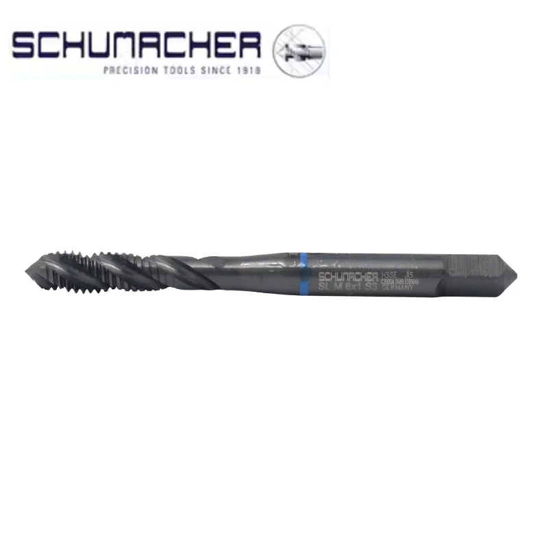 

Germany SCHUMACHER Blue Ring JIS Standard Spiral Fluted Tap Pointed M2 M3 M4 M5 M6 Machine Thread Taps For Stainless Steel P20