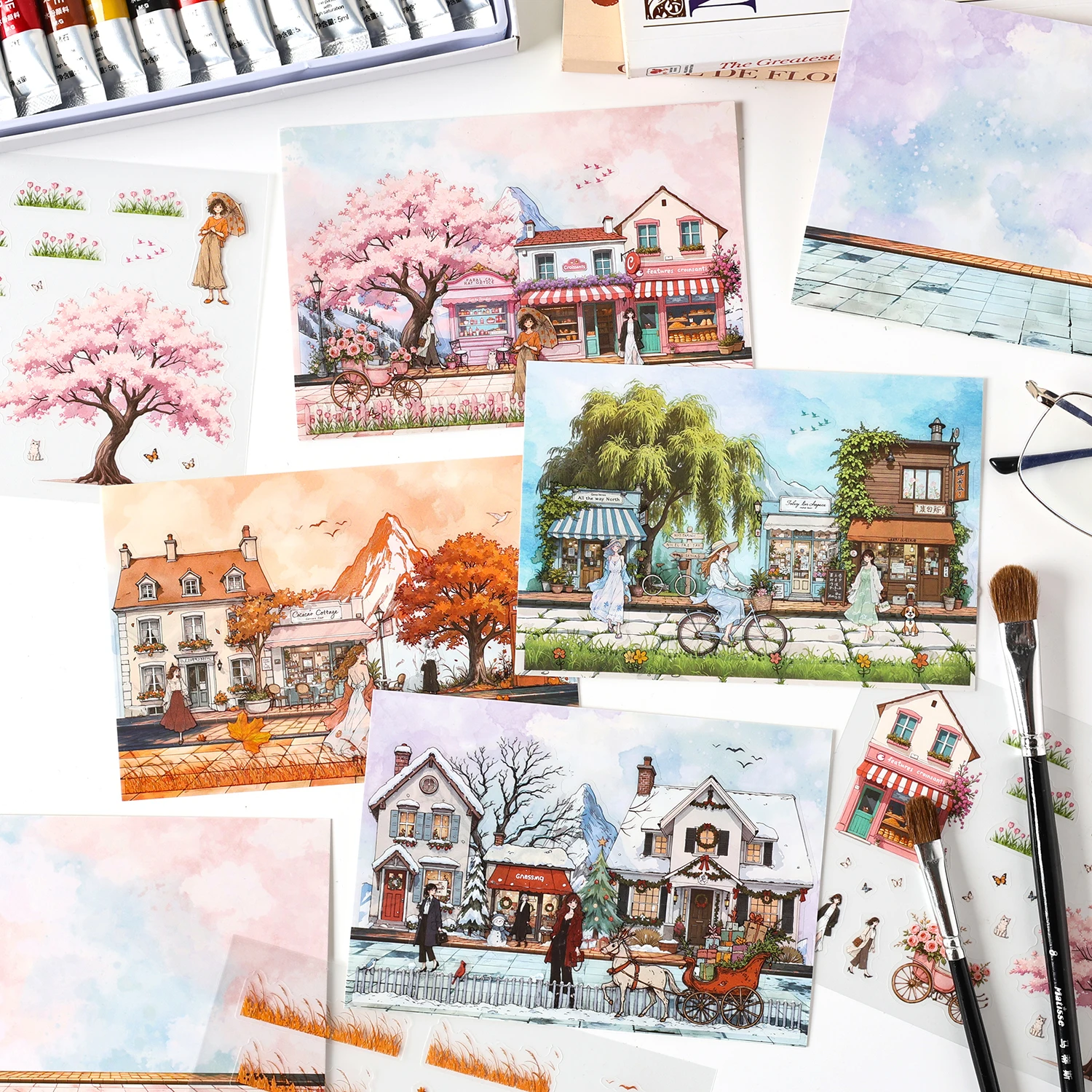 3 Sheets Four Seasons Scenery Stickers Pack PET Die cut Decorative handmade Scrapbooking Material Diary Album Craft Supplies